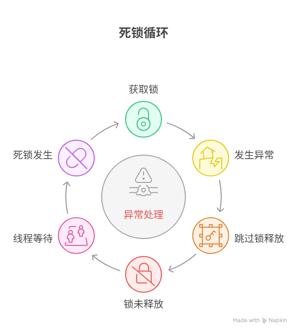 为什么程序加锁后，遇到异常就卡死了